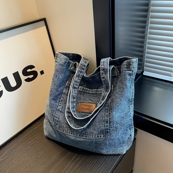 Large Lightweight Canvas Tote Bag - Chic Denim-Style Shoulder Handbag with Magnetic Closure, Machine Washable, Clutch Bag, Commuter Handbags, Solid Fashion