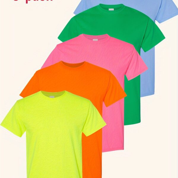 5-piece Set, Cotton T-shirt, Men's Classic Solid Color Short-Sleeved T-shirt - Image 13