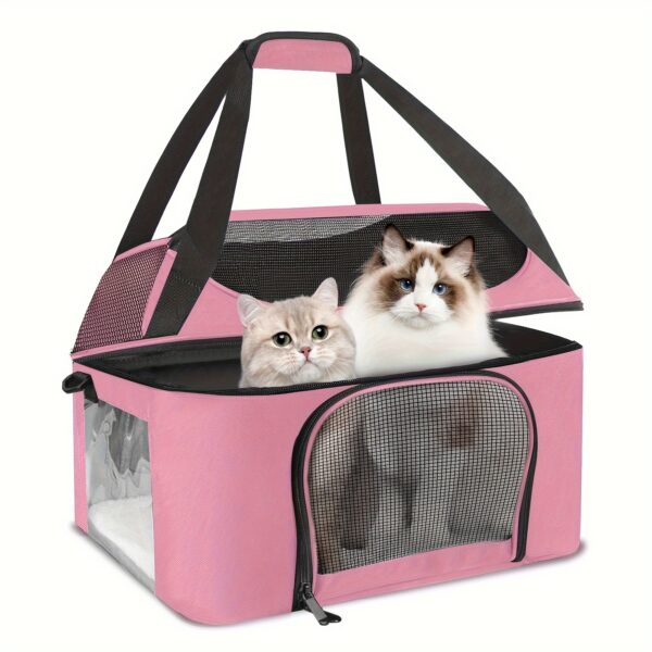 Large Cat Carrier For 2 Cats, Soft-Sided With Removable Plush Bed, Mesh Panels & Transparent Window, For Cats & Small Dogs Up To 20 Lbs, Oeko-TEX Certified, Non-Smelly, Mild, Non-Stimulating, TSA Airline Approved, Collapsible Cat Carrier Backpack - Image 4