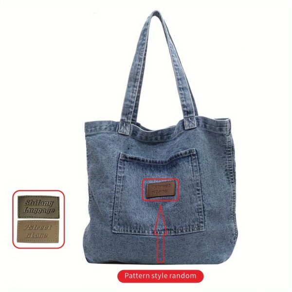 Large Lightweight Canvas Tote Bag - Chic Denim-Style Shoulder Handbag with Magnetic Closure, Machine Washable, Clutch Bag, Commuter Handbags, Solid Fashion - Image 6