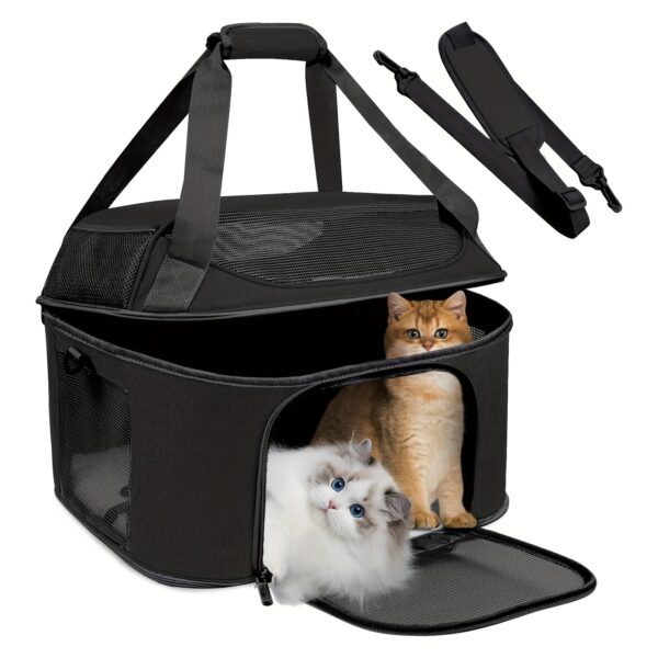 Large Cat Carrier For 2 Cats, Soft-Sided With Removable Plush Bed, Mesh Panels & Transparent Window, For Cats & Small Dogs Up To 20 Lbs, Oeko-TEX Certified, Non-Smelly, Mild, Non-Stimulating, TSA Airline Approved, Collapsible Cat Carrier Backpack