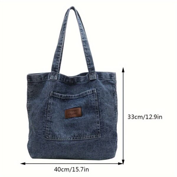 Large Lightweight Canvas Tote Bag - Chic Denim-Style Shoulder Handbag with Magnetic Closure, Machine Washable, Clutch Bag, Commuter Handbags, Solid Fashion - Image 2