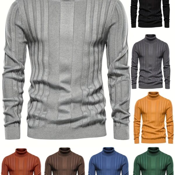 Turtleneck Knitted Sweater, Men's Casual Warm Solid High Stretch Pullover Sweater For Fall Winter - Image 23