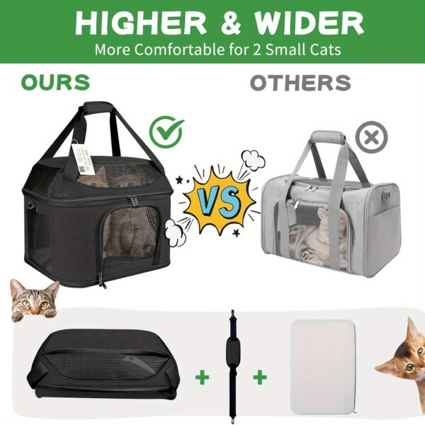 Large Cat Carrier For 2 Cats, Soft-Sided With Removable Plush Bed, Mesh Panels & Transparent Window, For Cats & Small Dogs Up To 20 Lbs, Oeko-TEX Certified, Non-Smelly, Mild, Non-Stimulating, TSA Airline Approved, Collapsible Cat Carrier Backpack - Image 7