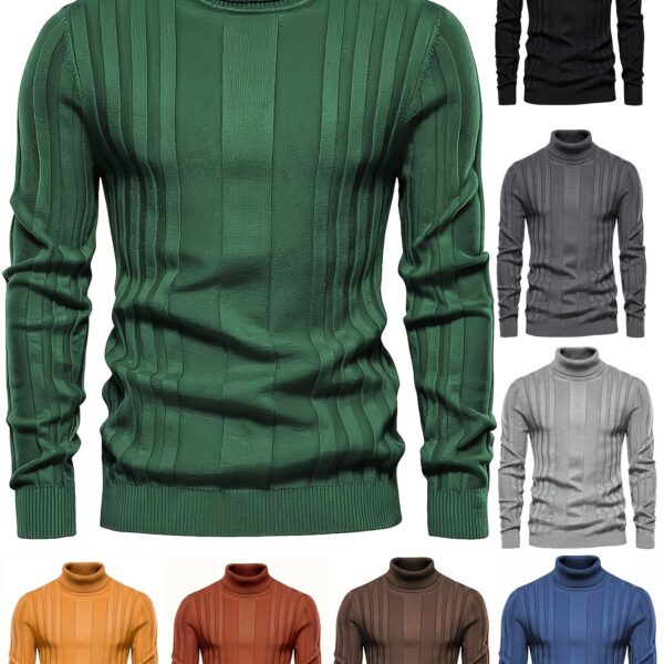 Turtleneck Knitted Sweater, Men's Casual Warm Solid High Stretch Pullover Sweater For Fall Winter - Image 24