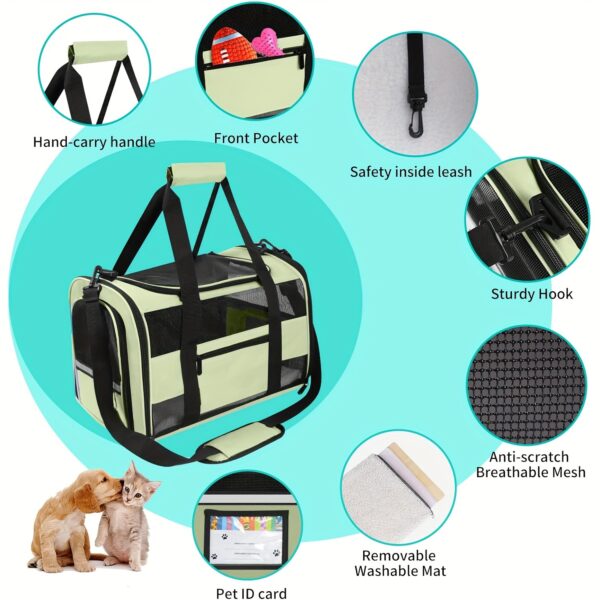 TSA-Approved Soft-Sided Cat Carrier with Collapsible Design, Cozy Fleece, Mesh Windows, Safety Zippers, and Reflective Strip – Light Blue & Black, Ideal for Small to Medium Cats and Puppies, Includes Shoulder Strap & Foldable Bowl - Image 8