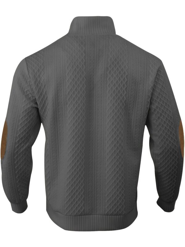 [Diamond-Patterned] Men's Knit Sweater | Long Sleeve, Stand Collar | Stretch Fabric | Button Detail, Gray with Orange Accents | Casual, Sporty Style - Image 9