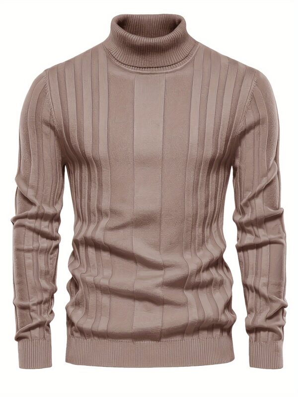 Turtleneck Knitted Sweater, Men's Casual Warm Solid High Stretch Pullover Sweater For Fall Winter - Image 2