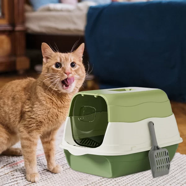 Large Cat Litter Box Hooded Cat Litter Box Odor-Resistant Fully Enclosed Cat Toilet with Litter Scoop for Home Pets Supplies - Image 3