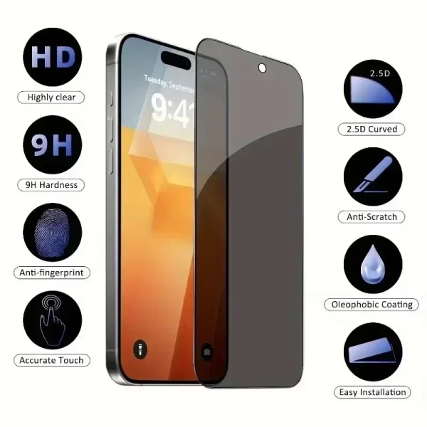 5Pcs Full Cover Privacy Screen Protector For iPhone 16 11 12 13 14 Pro Max Mini 8K Anti-spy Glass For iPhone 15 PRO XR X XS MAX - Image 3