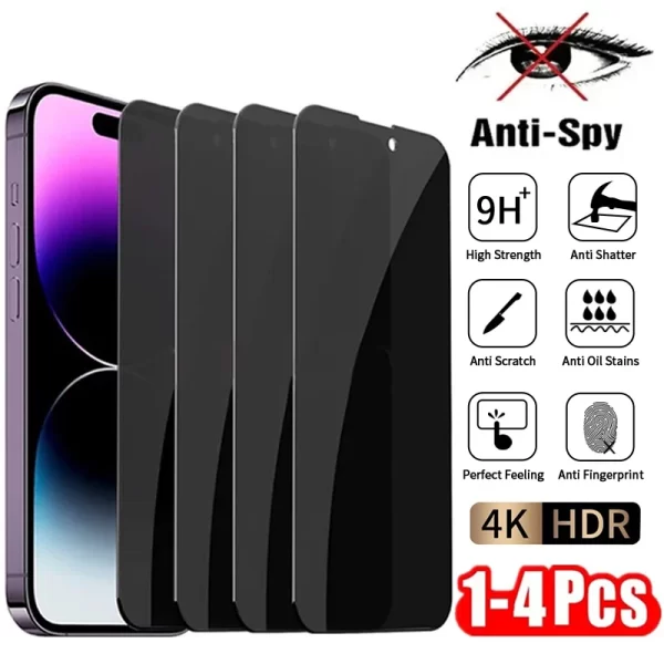 1-4Pcs Anti Spy Tempered Glass For iPhone 16 14 13 11 15Pro Max Mini 7 8 Plus Privacy Screen Protector for iPhone 15 X XR XS MAX