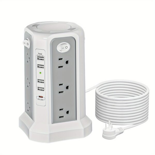 New Tower Surge Protector Power Plug, Upgraded Version 10.2ft Extension Cable with 12 AC Outlets and 5 USB Charging Ports, Essential for Home, Office, Dormitory, School, Shopping Mall, Restaurant, Factory