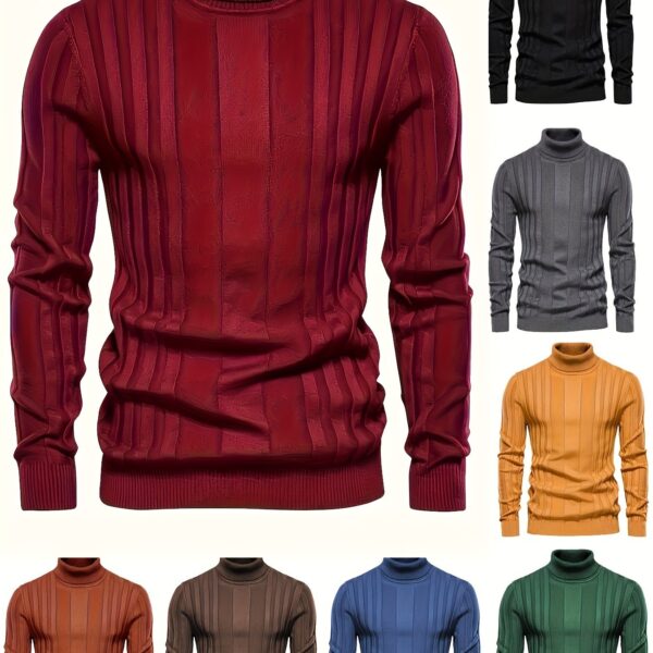 Turtleneck Knitted Sweater, Men's Casual Warm Solid High Stretch Pullover Sweater For Fall Winter - Image 18