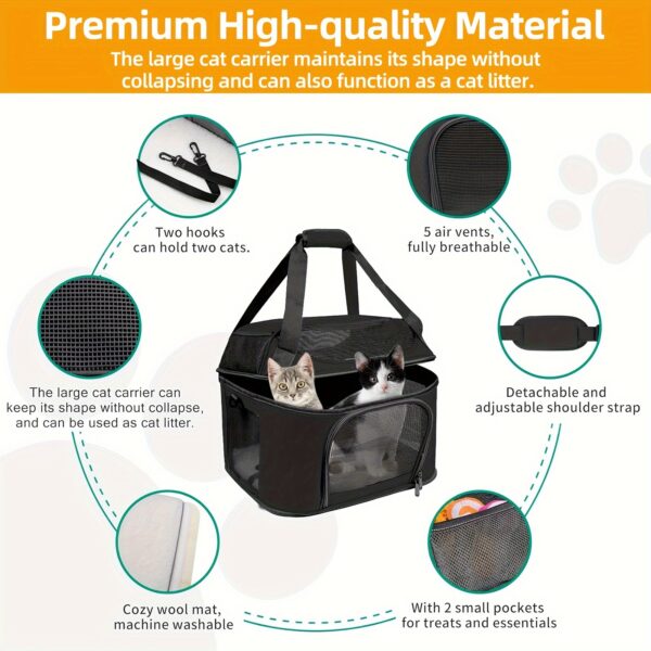 Large Cat Carrier For 2 Cats, Soft-Sided With Removable Plush Bed, Mesh Panels & Transparent Window, For Cats & Small Dogs Up To 20 Lbs, Oeko-TEX Certified, Non-Smelly, Mild, Non-Stimulating, TSA Airline Approved, Collapsible Cat Carrier Backpack - Image 5