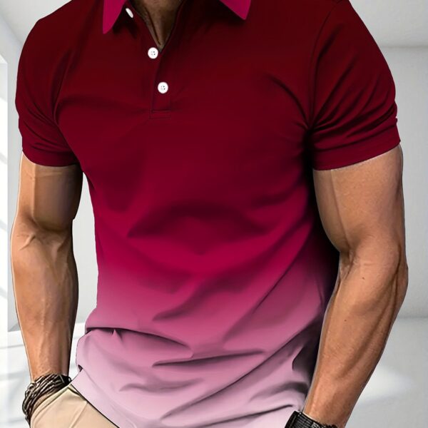 [Summer Gradient Golf T-Shirt] Men's Gradient Color Golf T-Shirt, Short Sleeve Tee For Summer, Casual Trendy Top For Males, Sport And Leisure Wear - Image 14