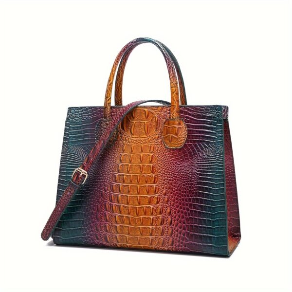 3 Pcs Crocodile Pattern Handbag & Purses Set, Multi-functional Vintage Top Handle Crossbody Bag & Business Clutch Bag & Card Coin Purse - Image 2