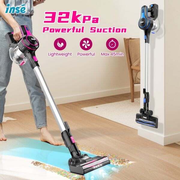 INSE N5 Cordless Vacuum Cleaner Strong Suction, 32Kpa, 6-in-1 Rechargeable Powerful Lightweight Handheld Vacuum Cleaner, Running Time 45 Minutes, 40.58 Oz Dust Cup, Vacuum Cleaner For Home, Hardwood Floor, Carpet And Pet Hair