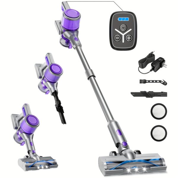 [Home Relaxation] Powerful Cordless Stick Vacuum Cleaner - 45kPa Suction, Rechargeable with 2600mAh Battery, Up to 45 Mins Runtime, Lightweight & Portable for Hardwood, Carpet, Pet Hair, and Tight Spaces, Includes LED Lights & Crevice Tool, Cordless Vacuu - Image 2