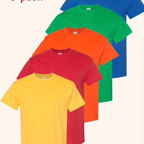 5-piece Set, Cotton T-shirt, Men's Classic Solid Color Short-Sleeved T-shirt - Image 12