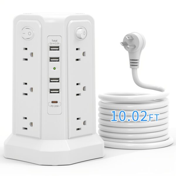 New Tower Surge Protector Power Plug, Upgraded Version 10.2ft Extension Cable with 12 AC Outlets and 5 USB Charging Ports, Essential for Home, Office, Dormitory, School, Shopping Mall, Restaurant, Factory - Image 8