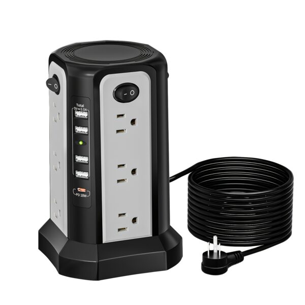 New Tower Surge Protector Power Plug, Upgraded Version 10.2ft Extension Cable with 12 AC Outlets and 5 USB Charging Ports, Essential for Home, Office, Dormitory, School, Shopping Mall, Restaurant, Factory - Image 4