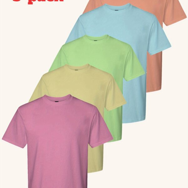 5-piece Set, Cotton T-shirt, Men's Classic Solid Color Short-Sleeved T-shirt - Image 11