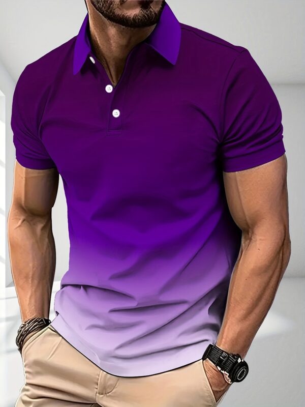 [Summer Gradient Golf T-Shirt] Men's Gradient Color Golf T-Shirt, Short Sleeve Tee For Summer, Casual Trendy Top For Males, Sport And Leisure Wear - Image 2