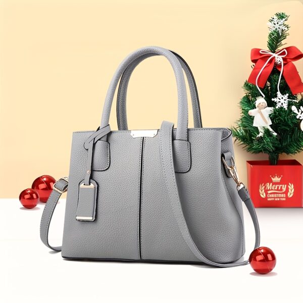 [Gray PU Tote Bag] Stylish Gray Large Capacity PU Tote Bag - Adjustable Straps, Zip Closure, Polyester Lining Crossbody Shoulder Bag - Image 12