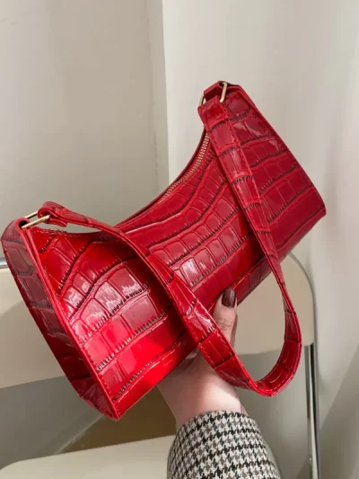Fashion PU Leather Bags for Women Alligator Pattern Armpit Handbag Female Small Underarm Messenger Bag Purse