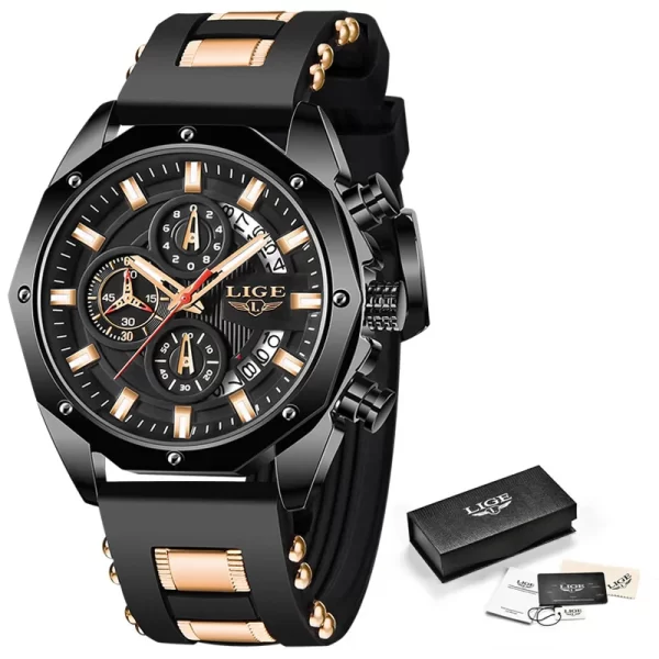 LIGE New Fashion Mens Watches Top Brand Luxury Silicone Sport Watch Men Quartz Date Clock Waterproof Wristwatch Chronograph - Image 7