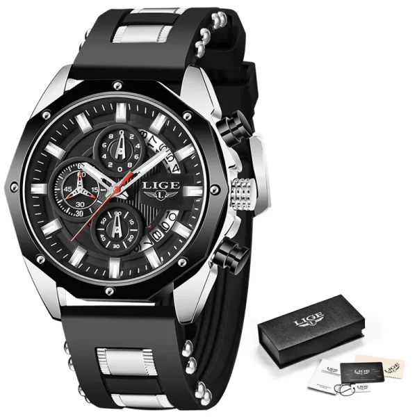 LIGE New Fashion Mens Watches Top Brand Luxury Silicone Sport Watch Men Quartz Date Clock Waterproof Wristwatch Chronograph - Image 8