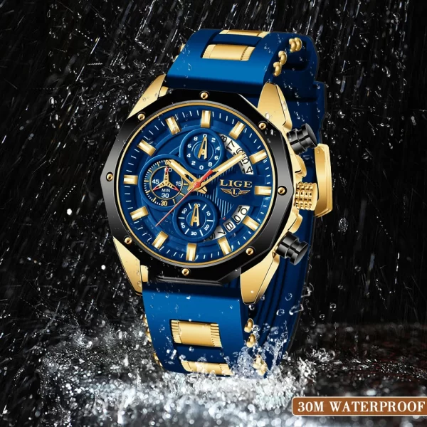 LIGE New Fashion Mens Watches Top Brand Luxury Silicone Sport Watch Men Quartz Date Clock Waterproof Wristwatch Chronograph - Image 3