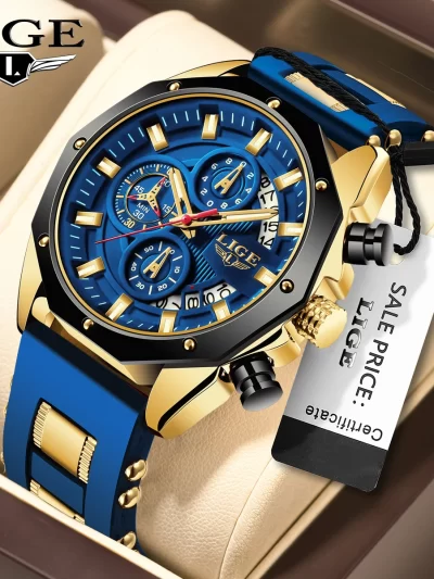 LIGE New Fashion Mens Watches Top Brand Luxury Silicone Sport Watch Men Quartz Date Clock Waterproof Wristwatch Chronograph