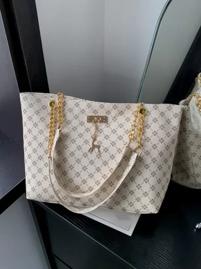 New Presbyopia Handbag Texture Soft Leather Large Capacity Tote Women Bag With Hanging Accessories Shoulder Bag