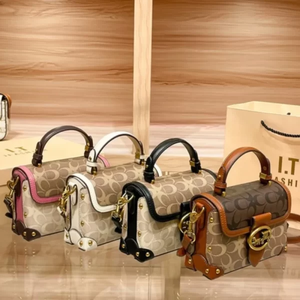 New minimalist and fashionable small handbag, contrasting color women's bag, high-end carriage crossbody bag, portable box bag - Image 6