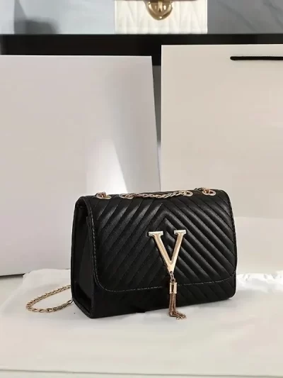 Fashion Chain Crossbody Bag, Women's Quilted Shoulder Bag, Luxury Tassel Decor Square Purse
