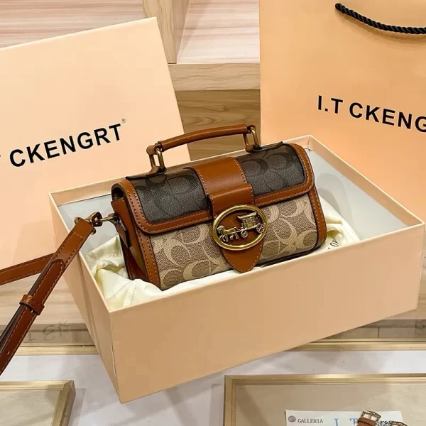 New minimalist and fashionable small handbag, contrasting color women's bag, high-end carriage crossbody bag, portable box bag - Image 14