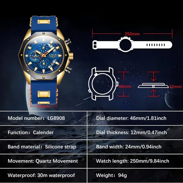 LIGE New Fashion Mens Watches Top Brand Luxury Silicone Sport Watch Men Quartz Date Clock Waterproof Wristwatch Chronograph - Image 6