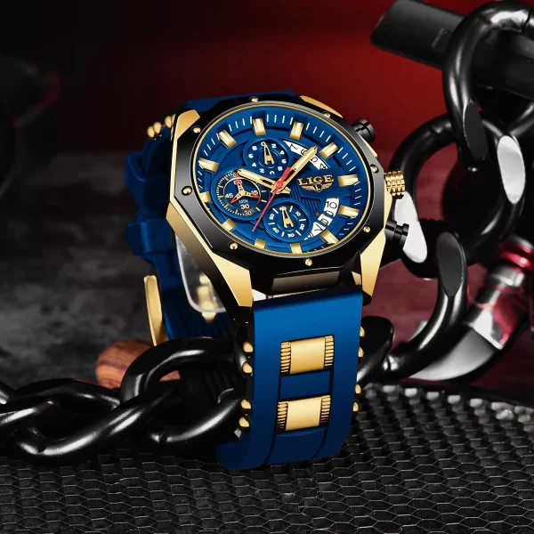 LIGE New Fashion Mens Watches Top Brand Luxury Silicone Sport Watch Men Quartz Date Clock Waterproof Wristwatch Chronograph - Image 2